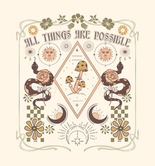Wall Mural - Graphic print design with positive slogan and mystical elements.Design suitable for T Shirt and poster prints.