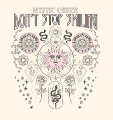 graphic print design with positive slogan and mystical elements.design suitable for t shirt and post