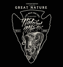 Old Label With American Bison.Vintage Style.Prints Vector Design For T-shirts