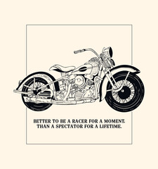 Sticker - Vintage motorcycle concept in black and white colors isolated vector illustration