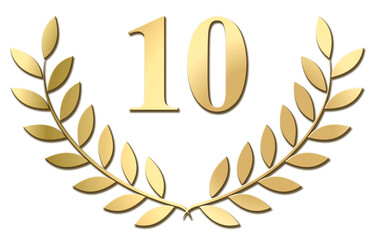 Wall Mural - gold laurel wreath 10 png isolated on a white background