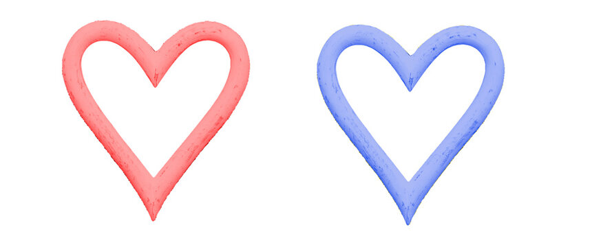 two isolated hearts one red one blue, png