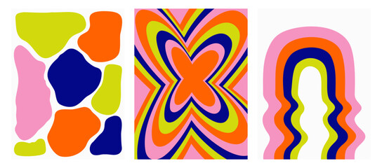 Wall Mural - set of modern backgrounds. vector posters in the style of the 90s. psychedelic pattern, rainbow and 
