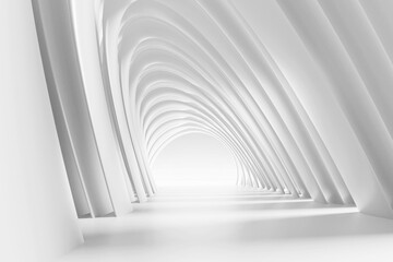 Aufkleber - 3d render of abstract futuristic architecture design. White concrete floor for car presentation.