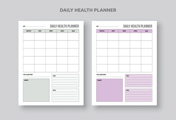 Wall Mural - Daily Health Meal planner Schedule. Diet plan. Fitness, Notes, To-Do List.