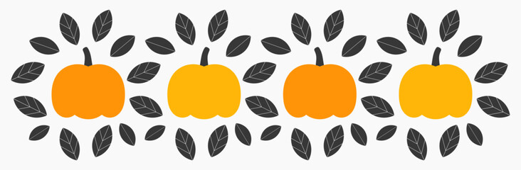 Wall Mural - Autumn pumpkins and leaves decoration border.
