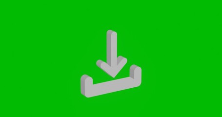 Poster - Animation of rotation of a white download symbol with shadow. Simple and complex rotation. Seamless looped 4k animation on green chroma key background