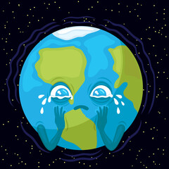 Wall Mural - Planet Earth is crying against the backdrop of starry space.