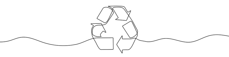 Wall Mural - Continuous one line drawing recycling symbol. Recycling linear icon. Ecology concept. Vector illustration. Linear recycling arrows
