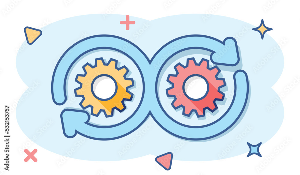 Development Icon Cartoon Development icon in comic style. Devops vector cartoon illustration on ...