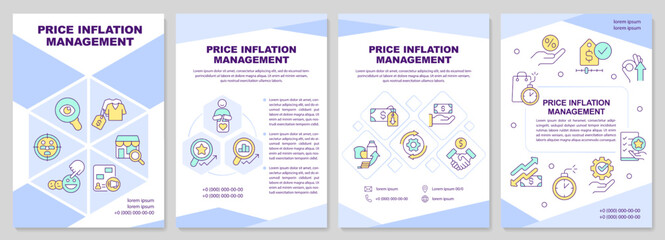 Price inflation management light blue brochure template. Leaflet design with linear icons. Editable 4 vector layouts for presentation, annual reports. Arial-Black, Myriad Pro-Regular fonts used