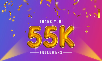 Sticker - Thank you, 55k or fifty-five thousand followers celebration design, Social Network friends,  followers celebration background