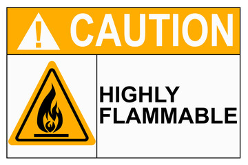 Highly flammable caution sign isolated