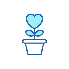 Wall Mural - Heart Shape Flower in Pot with Leaf Line Icon. Charity, Love and Romance Symbol Linear Pictogram. Bloom Plant Grow in Flowerpot Outline Icon. Editable Stroke. Isolated Vector Illustration