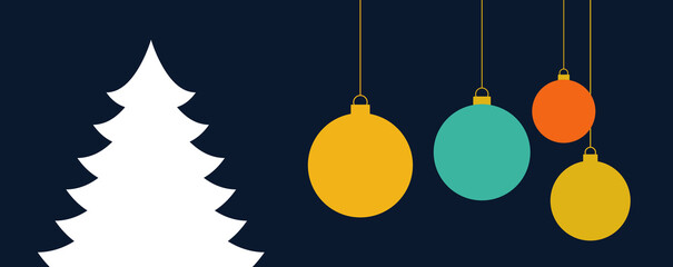 Wall Mural - christmas balls and christmas tree retro style card background.