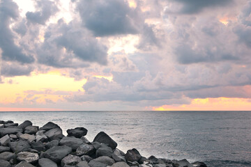 Wall Mural - picturesque view of sky with heavy rainy clouds over sea