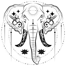 Elephant Hindu Tribal Tattoo Line Style Set Illustration In Vector Format