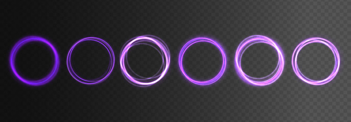 Aufkleber - Pink neon ovals or circles for swirl shiny rings light effect. Glow luminous glitter shimmer trail. Curve light effect of purple line. Blurred spiral ring. Bokeh effect. Vector illustration. 
