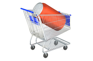 Poster - shopping cart with drink can, 3d rendering