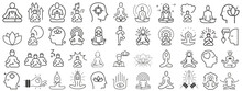 Meditation And Spiritual Practices Icon Collection.
Line Icons Of Meditation Bundle Set.