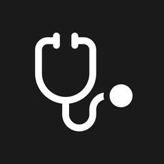 Poster - Stethoscope dark mode glyph ui icon. Medical examination instrument. User interface design. White silhouette symbol on black space. Solid pictogram for web, mobile. Vector isolated illustration