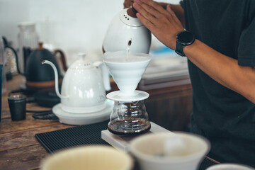 Wall Mural - Drip coffee,Close up of hand brewing coffee