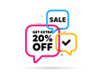 Get Extra 20 percent off Sale. Ribbon bubble chat banner. Discount offer coupon. Discount offer price sign. Special offer symbol. Save 20 percentages. Extra discount adhesive tag. Promo banner. Vector