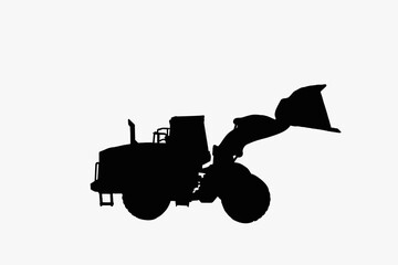 Wall Mural - Wheel loader silhouette with bucket lift up a on white  background