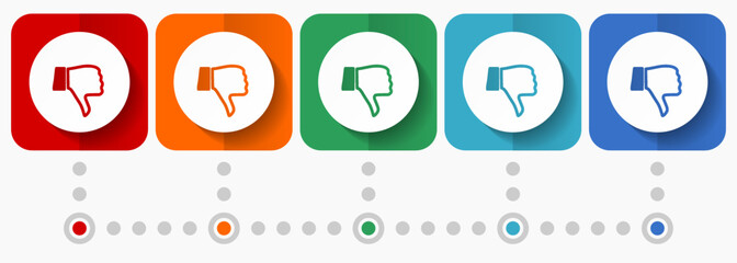 Poster - Dislike, unlike vector icons, infographic template, set of flat design symbols in 5 color options
