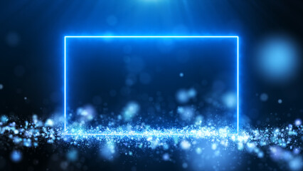 Wall Mural - Rectangle blue neon light on dust particle background.