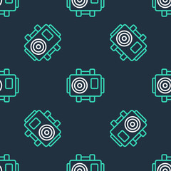 Wall Mural - Line Photo camera for diver icon isolated seamless pattern on black background. Foto camera icon. Diving underwater equipment. Vector