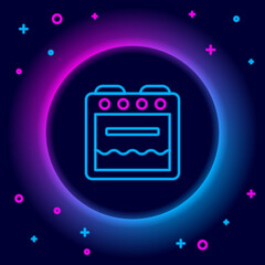 Poster - Glowing neon line Oven icon isolated on black background. Stove gas oven sign. Colorful outline concept. Vector