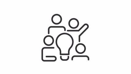Poster - Animated brainstorming linear icon. Generating ideas in group. Bringing together thoughts. Seamless loop 4k video with alpha channel on transparent background. Outline motion graphic animation