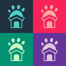 Pop Art Animal Shelter House Icon Isolated On Color Background. Vector