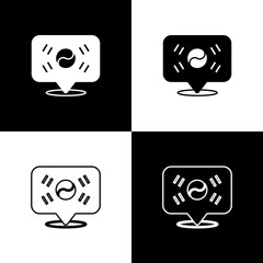 Sticker - Set Location South Korea icon isolated on black and white background. Vector