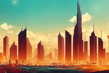 Wall Mural - Kuwait City abstract city 2d Anime illustration V2 High quality 2d illustration