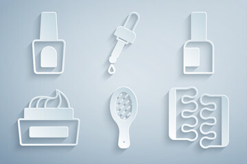 Sticker - Set Nail file, Bottle of nail polish, Toe separator for pedicure, Pipette with oil and icon. Vector