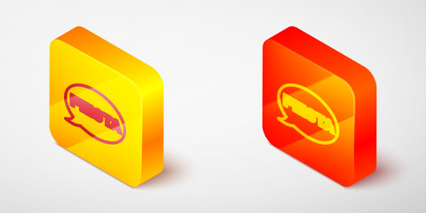 Poster - Isometric line Fiesta icon isolated on grey background. Yellow and orange square button. Vector