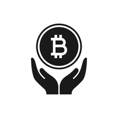 Wall Mural - Bitcoin coin on hand. Investment, earnings, income, donation icon flat style isolated on white background. Vector illustration