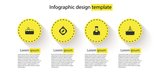 Poster - Set Submarine, Compass, Sailor captain and Floating buoy. Business infographic template. Vector