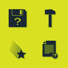 Poster - Set Unknown document, , Falling star and Hammer icon. Vector