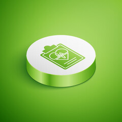 Isometric Health insurance icon isolated on green background. Patient protection. Security, safety, protection, protect concept. White circle button. Vector.