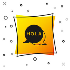 Poster - Black Hola icon isolated on white background. Yellow square button. Vector