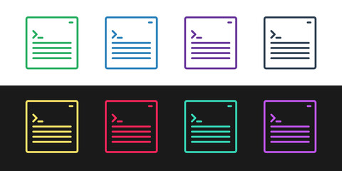 Set line Software, web developer programming code icon isolated on black and white background. Javascript computer script random parts of program code. Vector