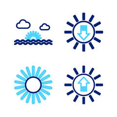 Sticker - Set line Sunset, and icon. Vector