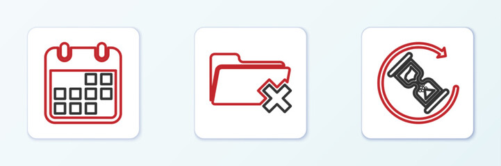 Poster - set line waiting, calendar and delete folder icon. vector