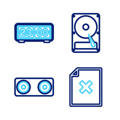 Sticker - Set line Delete file document, Stereo speaker, Hard disk drive HDD and Retro flip clock icon. Vector