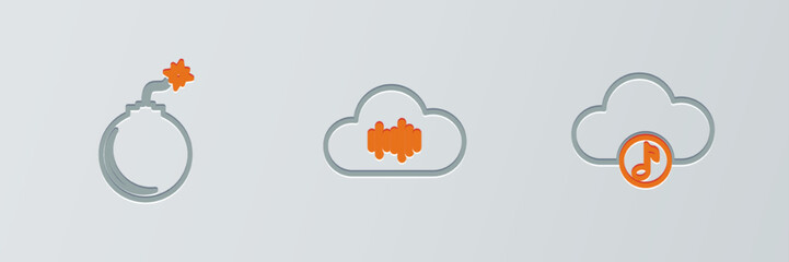 Poster - set line music streaming service, bomb ready to explode and icon. vector
