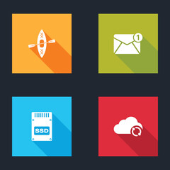 Poster - Set Kayak and paddle, New, email incoming message, SSD card and Cloud sync refresh icon. Vector