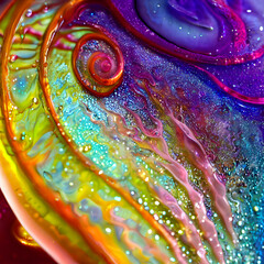 Poster - Abstract color flow. Wave Liquid flowing shapes of colors, art background. Fluid flow abstract vibrant rainbow background. render